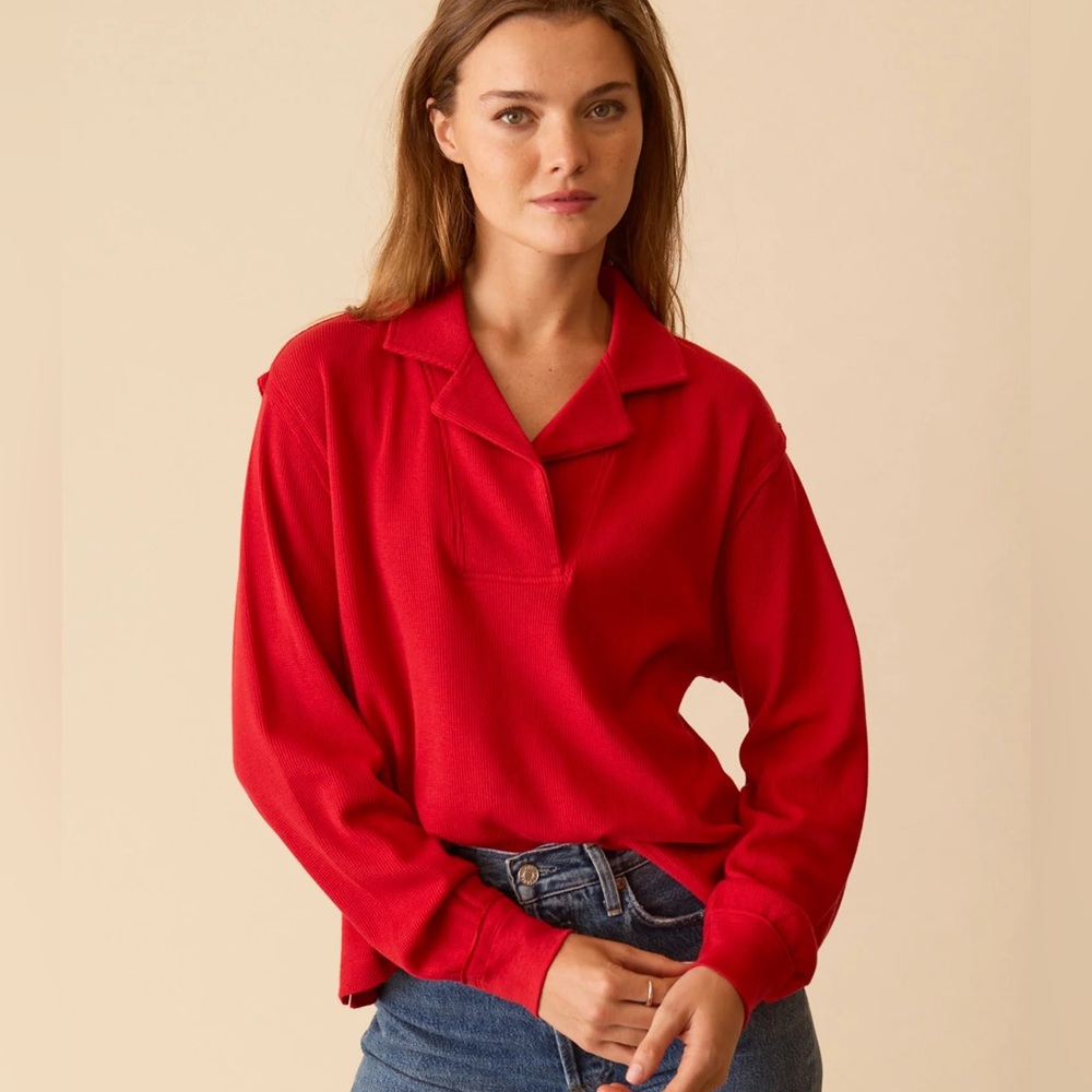 Grey State Harper red long sleeve Moda waffle blouse